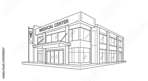 Modern Medical Center Building Exterior, Healthcare Facility Architecture