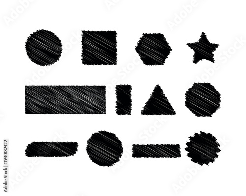 Collection of Geometric Shape Elements with Scribble Texture and Grunge Style for Creative Design Projects