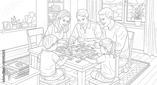 Family Playing Board Game Together Indoors.