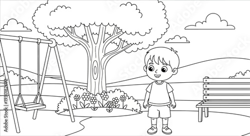 Little boy standing in the park.