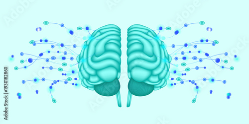 Illustration of abstract stream, AI brain concept. Artificial intelligence. Big data, technology, AI, data transfer, data flow, large language model, generative AI, LLM, NLP. NLG	