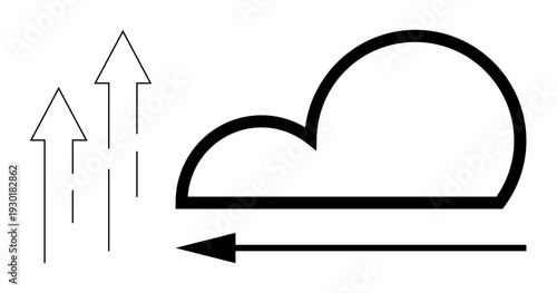 Cloud computing concept. Cloud computing illustrated with data upload and transfer arrows. Cloud computing for digital storage, remote access, data sharing, connectivity, online platforms