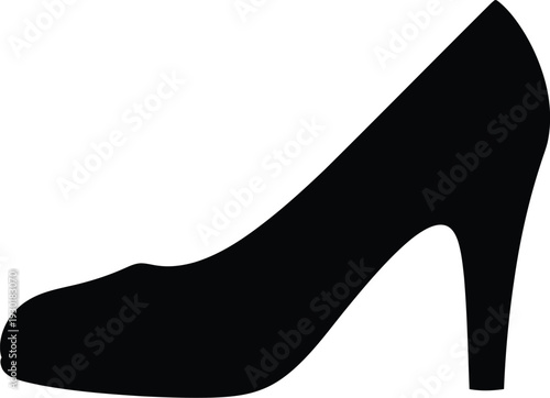 Silhouette of a classic black high heel shoe with a pointed toe and slim stiletto heel.