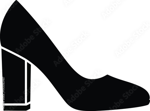 Black silhouette of a classic women's high heel pump shoe with a sturdy block heel.