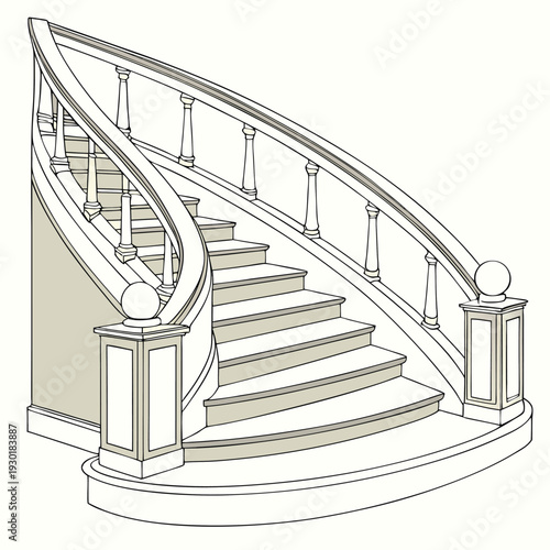 Curved staircase with banister and balusters stairs