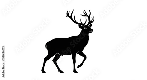 Black Silhouette Deer with Antlers.