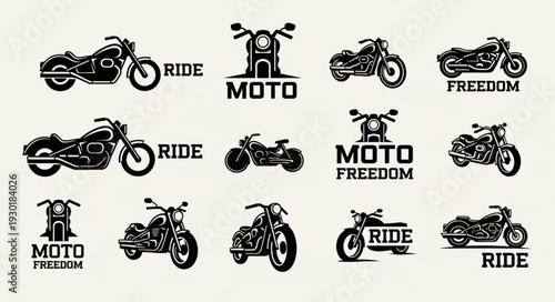 Collection of Motorcycle Silhouettes and Typography.