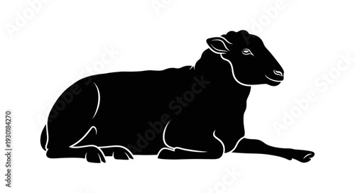 Black Silhouette of a Cow Lying Down.