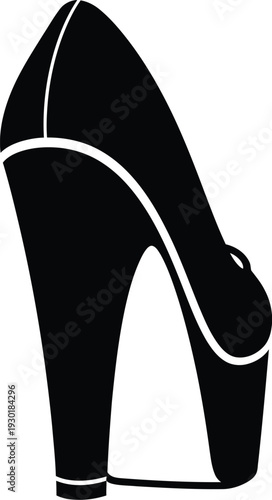 Black silhouette of a platform high heel shoe isolated on a white background
