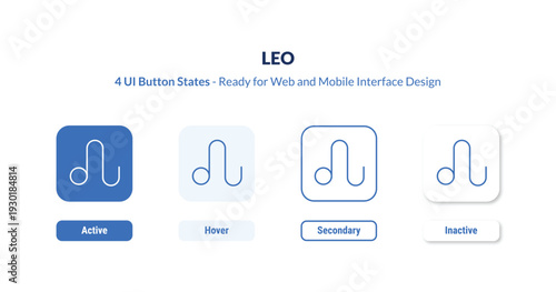 leo 4-state UI button. Outline icon kit from zodiac collection. Thin linear leo, sagittarius, aries editable vector. Minimal leo sign for web and mobile interface
