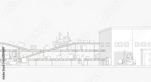 Architectural blueprint drawing of a modern building complex with detailed plans.
