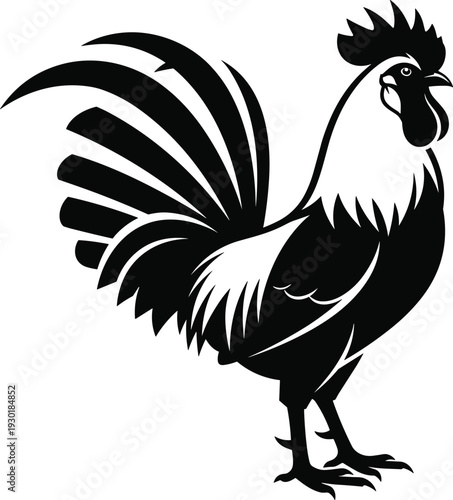 Flavector, Rooster, Silhouette, Farm, Animal, Chicken, Bird, Cockerel, Standing, Poultry, Livestock, Agriculture, Crowing, Morning, Nature, Rural, Logo, Icon, Vector, Illustration.