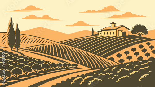 Spanish Citrus Orchard Vector