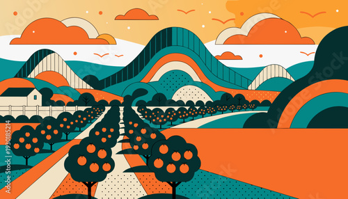 Spanish Citrus Orchard Vector