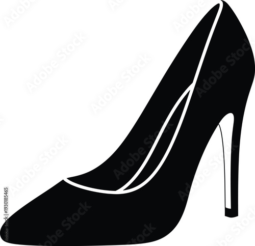Elegant black high heel shoe silhouette isolated on a white background for fashion design