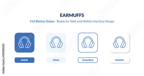 earmuffs 4-state UI button. Outline icon kit from winter collection. Thin linear earmuffs, winter, cartoon editable vector. Minimal earmuffs sign for web and mobile interface