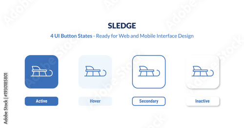 sledge 4-state UI button. Outline icon kit from winter collection. Thin linear sledge, season, tree editable vector. Minimal sledge sign for web and mobile interface
