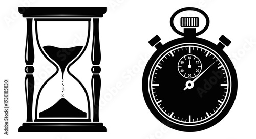 Contrast of an hourglass and a stopwatch depicting the passage of time differently Vector, illustration