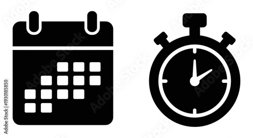 Calendar and stopwatch icons representing time management and scheduling Vector, illustration