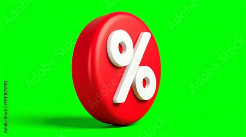 percent icon 3d render red circle button