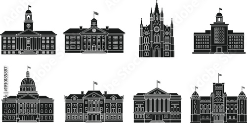 Set of five people silhouettes holding blank protest signs and placards for activism and message customization on white background.