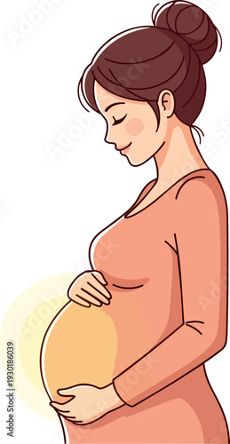 Pregnant Woman Holding Her Belly with a Gentle Smile