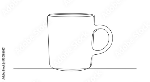 Minimalist single line drawing of a coffee mug on a white background