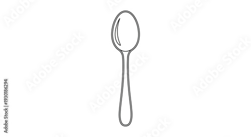Minimalist Spoon Line Art Icon, Simple Kitchen Utensil Drawing, Isolated on White Background