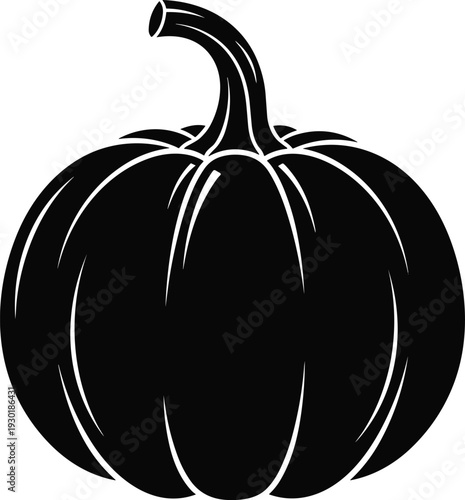 Single large pumpkin vector illustration in vintage woodcut engraving style with black and blue details for autumn harvest Thanksgiving decor.