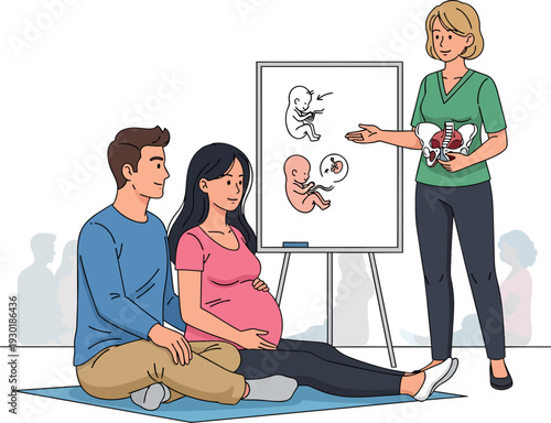 Pregnancy Class Couple Learning About Fetal Development and Childbirth