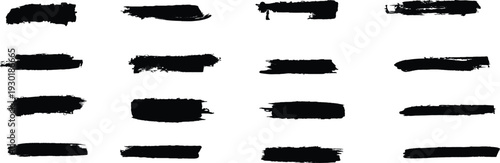 A set of black hand painted brush strokes creates interesting textured lines on a white canvas