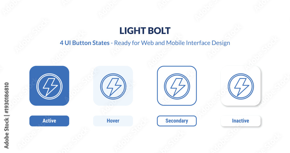 Fototapeta premium light bolt 4-state UI button. Outline icon kit from weather collection. Thin linear light bolt, thunder, lightning editable vector. Minimal light bolt sign for web and mobile interface