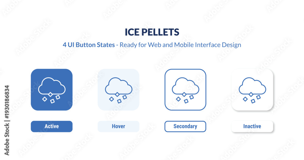 Obraz premium ice pellets 4-state UI button. Outline icon kit from weather collection. Thin linear ice pellets, weather, rain editable vector. Minimal ice pellets sign for web and mobile interface