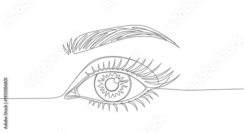 Minimalist Line Art Drawing of a Woman's Eye and Eyebrow, Elegant Beauty and Cosmetics Concept