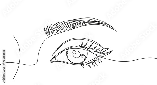 Minimalist Line Art Drawing of a Woman's Eye and Eyebrow, Elegant Single Line Sketch
