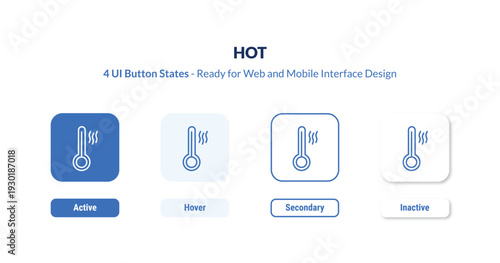 hot 4-state UI button. Outline icon kit from weather collection. Thin linear hot, food, home editable vector. Minimal hot sign for web and mobile interface