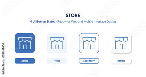 store 4-state UI button. Outline icon kit from user interface collection. Thin linear store, shop, retail editable vector. Minimal store sign for web and mobile interface