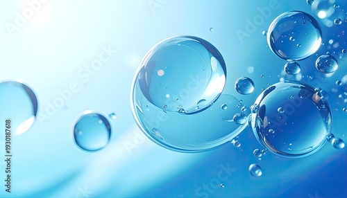 Vibrant Blue Water Droplets and Bubbles Abstract Background