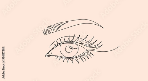 Minimalist Line Art Drawing of a Woman's Eye and Eyebrow with Eyelashes