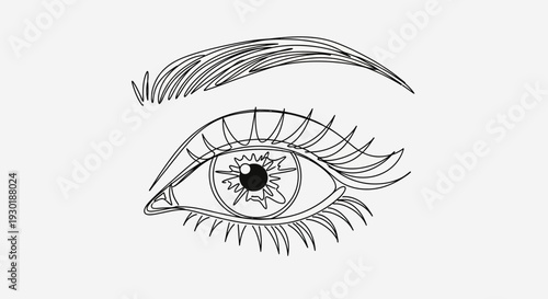 Minimalist Line Art Drawing of a Woman's Eye with Eyelashes and Eyebrow