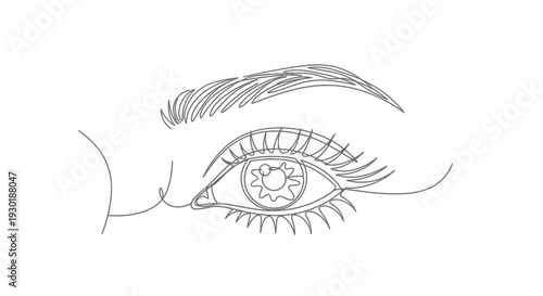 Minimalist Line Art Drawing of a Woman's Eye with Eyelashes and Eyebrow