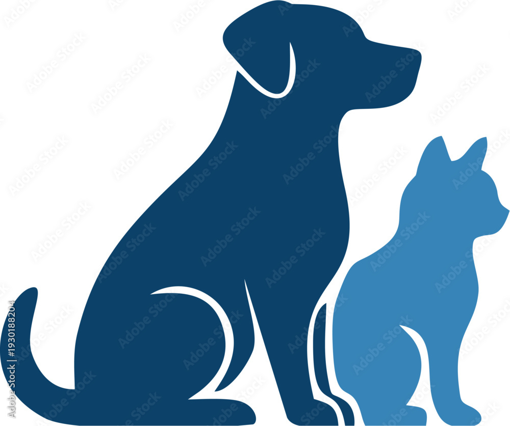 Obraz premium Stylish Pet Illustration: Blue Cat and Dog