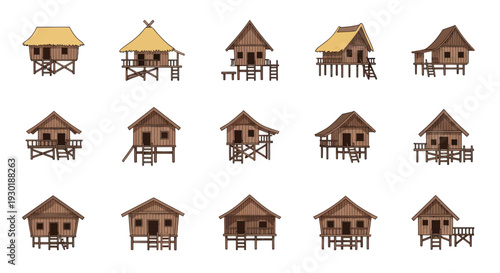 Collection of Stilt Houses Illustration.