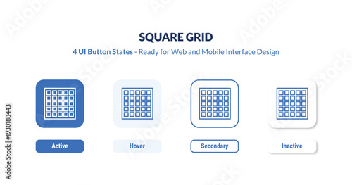 square grid 4-state UI button. Outline icon kit from ultimate glyphicons collection. Thin linear square grid, square, simple editable vector. Minimal square grid sign for web and mobile interface
