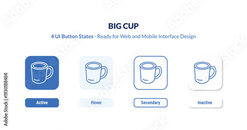 big cup 4-state UI button. Outline icon kit from ultimate glyphicons collection. Thin linear big cup, cup, big editable vector. Minimal big cup sign for web and mobile interface