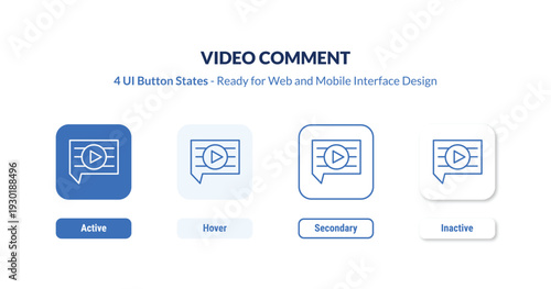 video comment 4-state UI button. Outline icon kit from ultimate glyphicons collection. Thin linear video comment, media, video editable vector. Minimal video comment sign for web and mobile interface