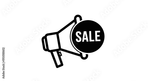 Megaphone Announcing Sale - Black and White Icon for Promotion and Marketing