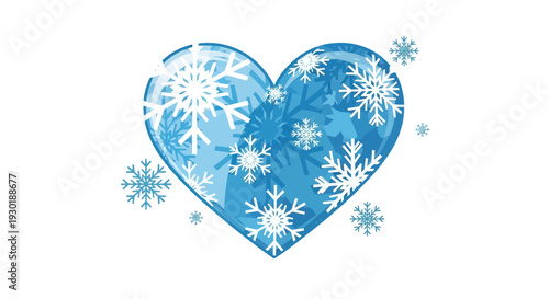 Blue Heart Adorned with Delicate Snowflakes