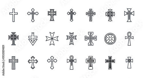 Collection of Various Cross Symbols Outlines.