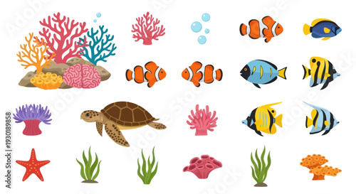 Colorful Cartoon Sea Creatures Illustration.